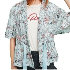 Anthropologie Floral Kimono Top - Light Blue and Pink